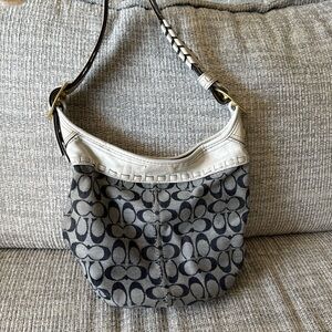 Coach Vintage Bleeker Denim Signature Pattern Leather Trim Bucket Bag